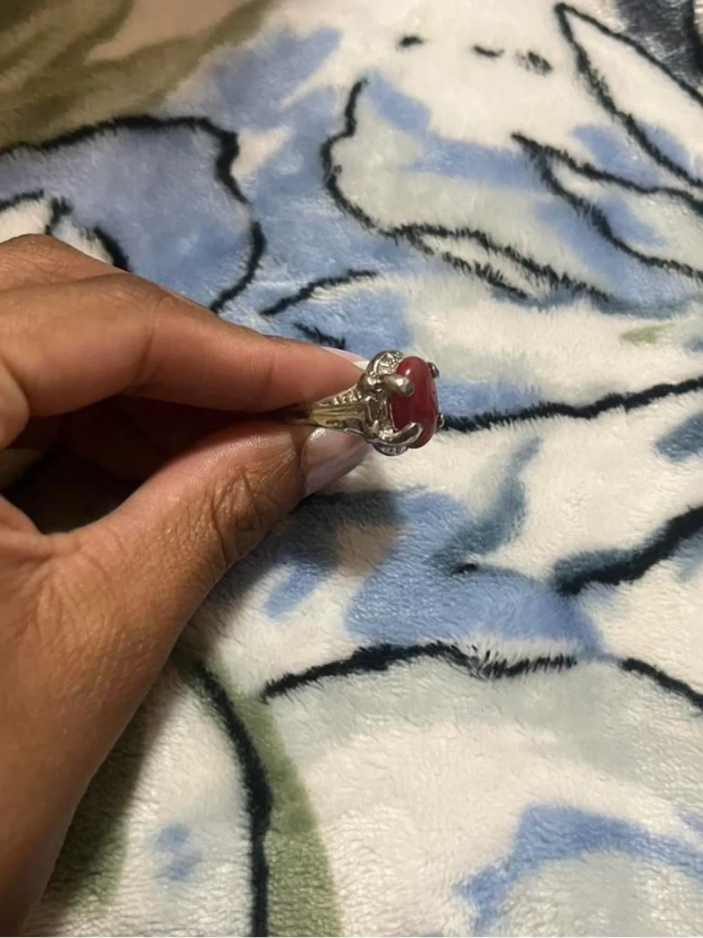 Sterling Silver Ring with Deep Red Oval Stone